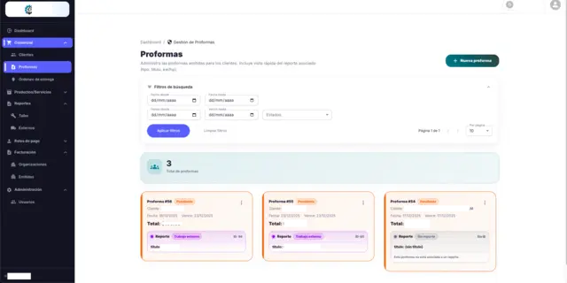 Módulo de proformas de Obciplan App
